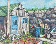 VINTAGE GLOCHESTER SCHOOL IMPRESSIONIST FISHING SHACK OIL PAINTING