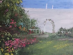 Vtg original oil Painting Lighthouse Martha’s Vineyard? 1970’s Coastal signed
