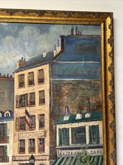 Paris France Painting French Large Oil Street Scene City Life Greenwood Vintage
