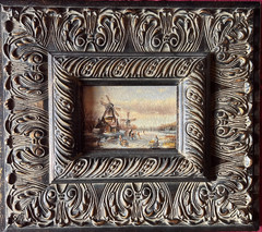 Oil painting winter landscape mill Dutch magnificent frame signed A. Kraus