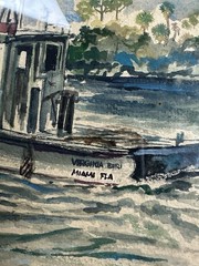 Vintage Florida Watercolor Painting 1956 By Gregg Moore Tug Boat & Barge READ !