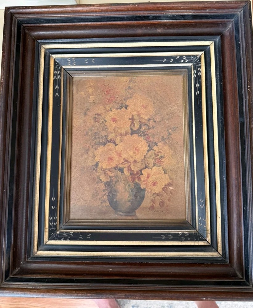 Antique Floral Still Life Oil Painting Roses in Vase Signed A. D’Canna, Original