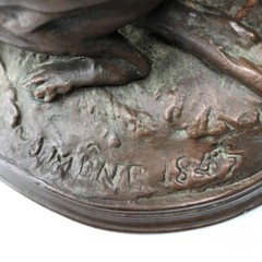 Hunting Curious Dogs 19th Cent Bronze Sculpture Missing Bird- Dog Tail J.P. Mene