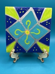 Hand Painted Porcelain Tile Green And Blue Silver Contemporary Art Tile