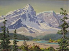 Rare Vintage R. L. Harvey Casein Painting „Mt. Kitchener“