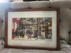 Original MCM Mixed Media Abstract Geometric Cityscape Sign Hunter Smythe 1969/JT