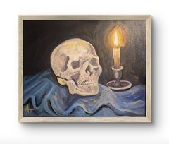 Original Impressionist 8×10 Skull Acrylic Canvas Signed Warm Earth Wall Art