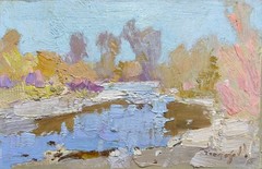 River, 20×30 cm, Cardboard, Painting by Shandor Alexander