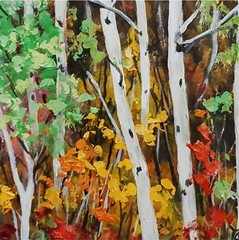 YARY DLUHOS Aspen Birch Trees Landscape Autumn Colors Original Art Oil Painting