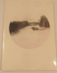 Signed Karen Fitzgerald watercolor landscape painting Winterfield 15×11″