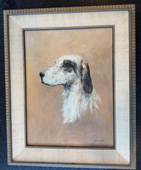 1940s Original Oil on Canvas Portrait English Setter Dog by Bessie Bayne