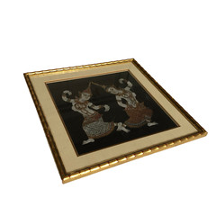 KINNARA Thai Silk Painting/Wall Decor Vintage Asian Bamboo Frame Ethereal Beauty