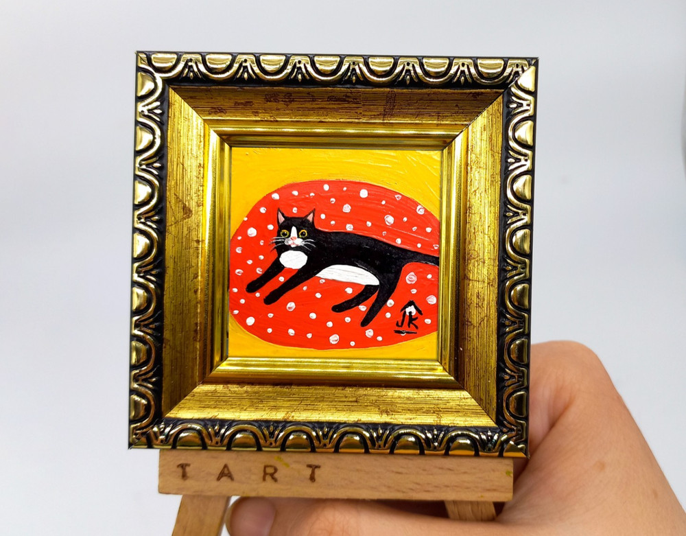 Tuxedo Cat Mini Oil Painting, Framed Original Cat Art, Hand-Painted Kitten Decor