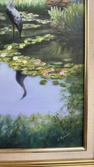 Original Art Painting Canvas Framed Bird Water Naturescape Heron Crane Signed