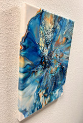 Original Painting On Canvas Fluid Pour blue bloom 9 x 12 x .75