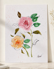 EUNETTE | Original Abstract Rose Floral Watercolor Painting | Signed OOAK