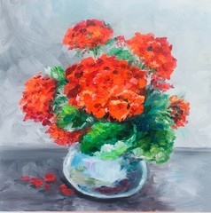 original oil painting Geranium Art Red Flowers painting Red Geranium artwork