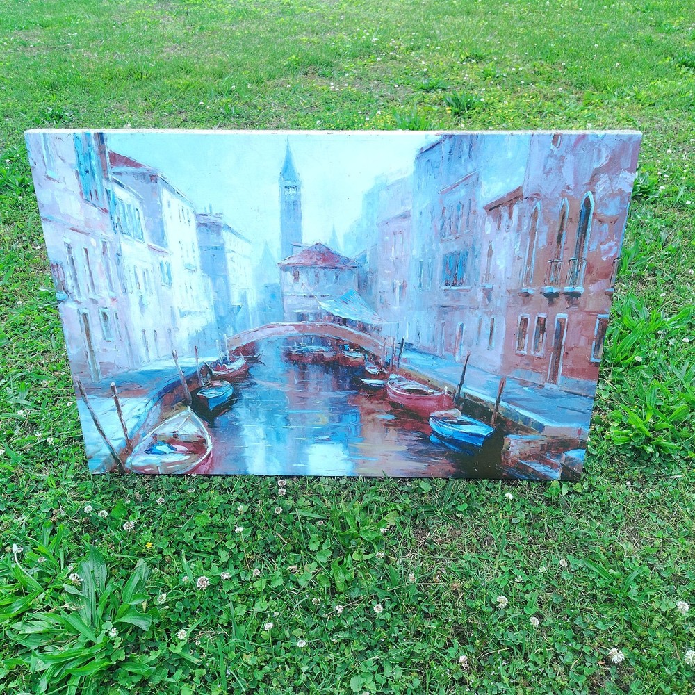 Impressionist Venice Canal Painting Bridge Italian Cityscape Wall Art Canvas
