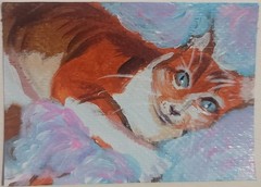 ACEO Original Abstract Animal Orange Tabby Cat Mini Art Painting Pet Animals