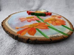 Hand Painted Butterfly & Orange Daisy Wood Cut-Out By Phyllis