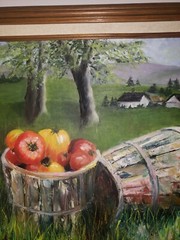 Vintage Oil On Canvas Farm Landscape Tomato Harvest Signed Linda Aptt