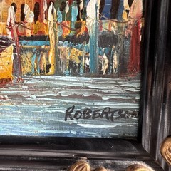 Signed Oil Painting Coastal Seascape Sailboat Cityscape Ornate Frame 14.5x 13”