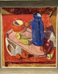 Cape Anne, Framed Signed Original Still Life Oil Painting Bottle Cup Peppers
