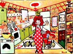 Original painting of beautiful house wife colorful art impressionist 18x24x1 pb