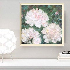 peonies original oil painting, white peonies wall art, square flower painting