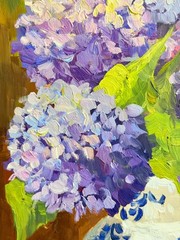 Hydrangea Floral Original Oil Painting Art Impasto Flower Still Life 8×10 in