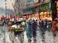 French Oil Painting Signed Manner Edouard Leon Cortes Boulevard Montmartre 1900s
