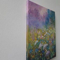 Colorful Wildflower Meadow Original Oil Painting Floral Landscape Nature 8×10 in