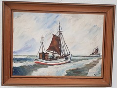 No.: 334 oil painting artwork painting oil painting seafaring sea ship people