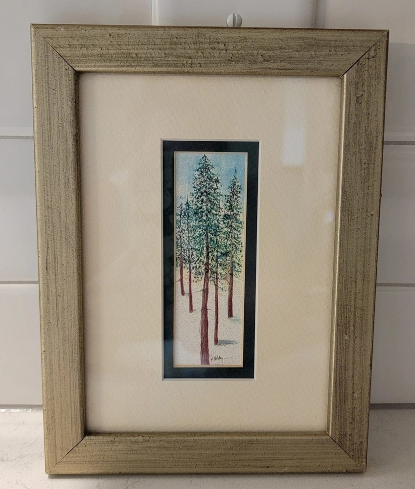 Tree Artwork Signed J Hobday??? 6 1/4 X 8 1/4 Framed