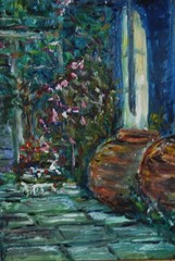 Original Hecto Vidal Oil Painting Tinajones, Colonial Patio Camaguey, Cuba 20×16