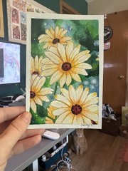Original Daisy Floral Painting, Gouache and Watercolor Flower Art 4×6 inches