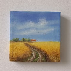 Golden Wheat Field Original Oil Painting Country Landscape Farmhouse Wall Art