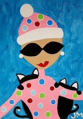 Sale! Whimsical ACEO size original signed happy painting „Cat In Love“