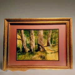 Original Watercolor ‚Golden Forest‘ by Annette Bell (1923-2022) Rare Find 1970s