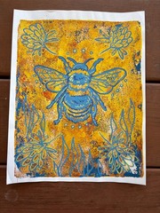 Original Rustic Bee Painting By Alannah Dyer- Acrylic 8.5×11 in. Nature Queen