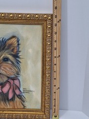 Hand Painted Framed Yorkshire Terrier Canvas Print Pet Portrait Wall Art 14″x14″