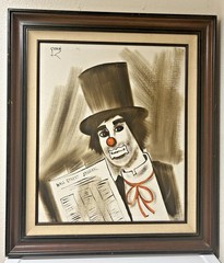 Capitalist Clown Wall Street Journal Sardi Oil Art Painting Framed Matted Signed