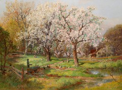 Classical landscape apricot tree Canvas Print Oil painting on canvas L885
