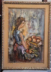 🔥Fine Vtg Old Paris French Impressionist Woman Fruit Market Oil Painting 1960s