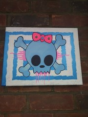 Cute Skull Painting – Glitter Designs & Spiked Bow – 11 x 14 inches
