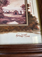 Vintage 9”x11” Johnye Cruse Oil Landscape Painting 1996 Barn Homestead Wall Art