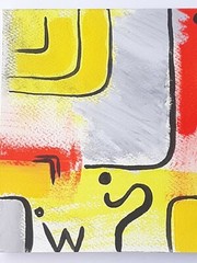 Yellow Black Red Shalom Paleo Hebrew Symbols Original Painting Acrylic on Paper