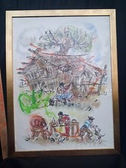Vtg Elena Castellanos Argentina Gaucho Cowboy Painting Guitar 1/16 framed 27.5″
