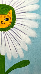 Daisy Cat Flower Original Acrylic Painting Whimsical Cat Art 8×10 Sienna Gold