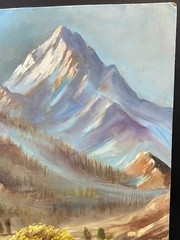 Burl Chalmers Oil on Board Snow Peak Mountain River Landscape Painting Signed